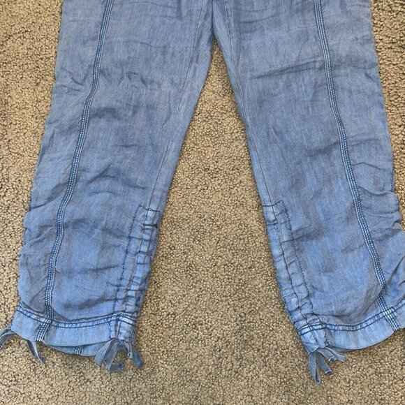 Anthropologie MARRAKECH Women's 100% Linen Cargo Joggers Sky Blue -EUC - Size 26 - Picture 3 of 14